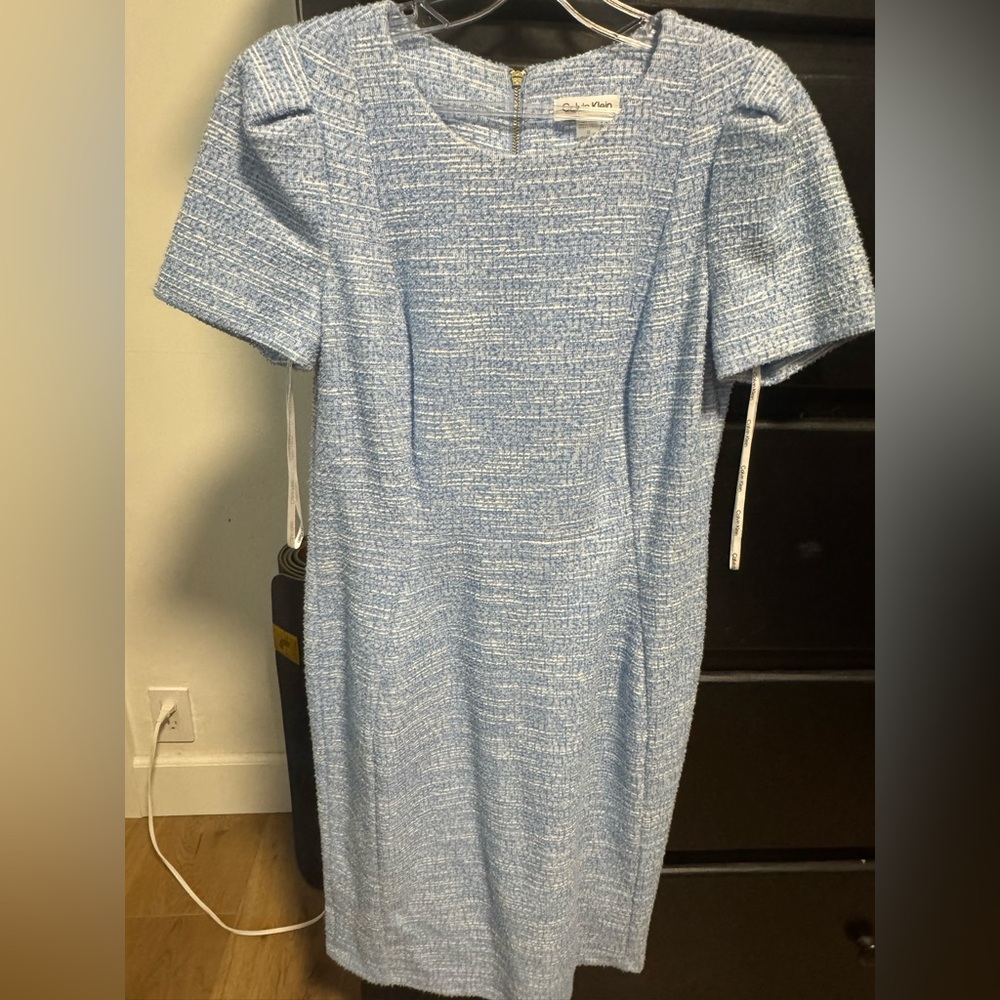 Calvin Klein Blue Puff Sleeve Sheath Dress